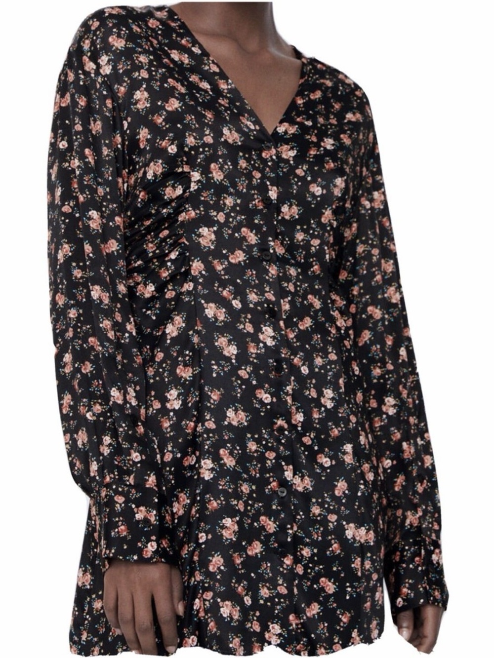 Nwt satin xs ZARA Black Floral Long-Sleeve dress mini